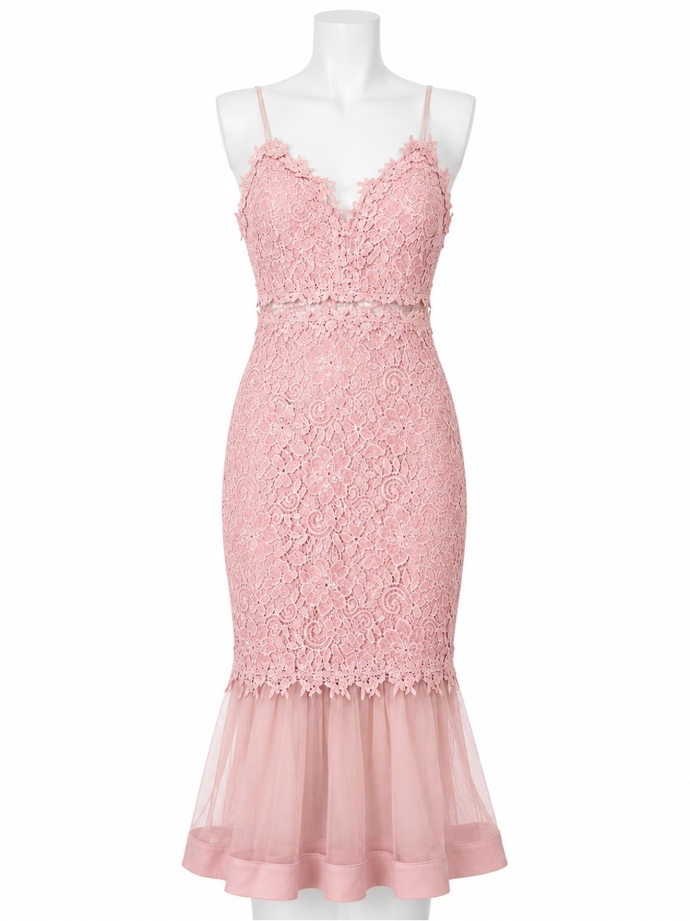Olive Tree Mermaid Dress Women Medium Pink Floral Lace Tulle Hem Spaghetti Strap